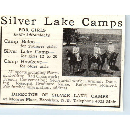 c1920 Harper's Magazine Ad - Silver Lake Camps for Girls In the Adirondacks EA3