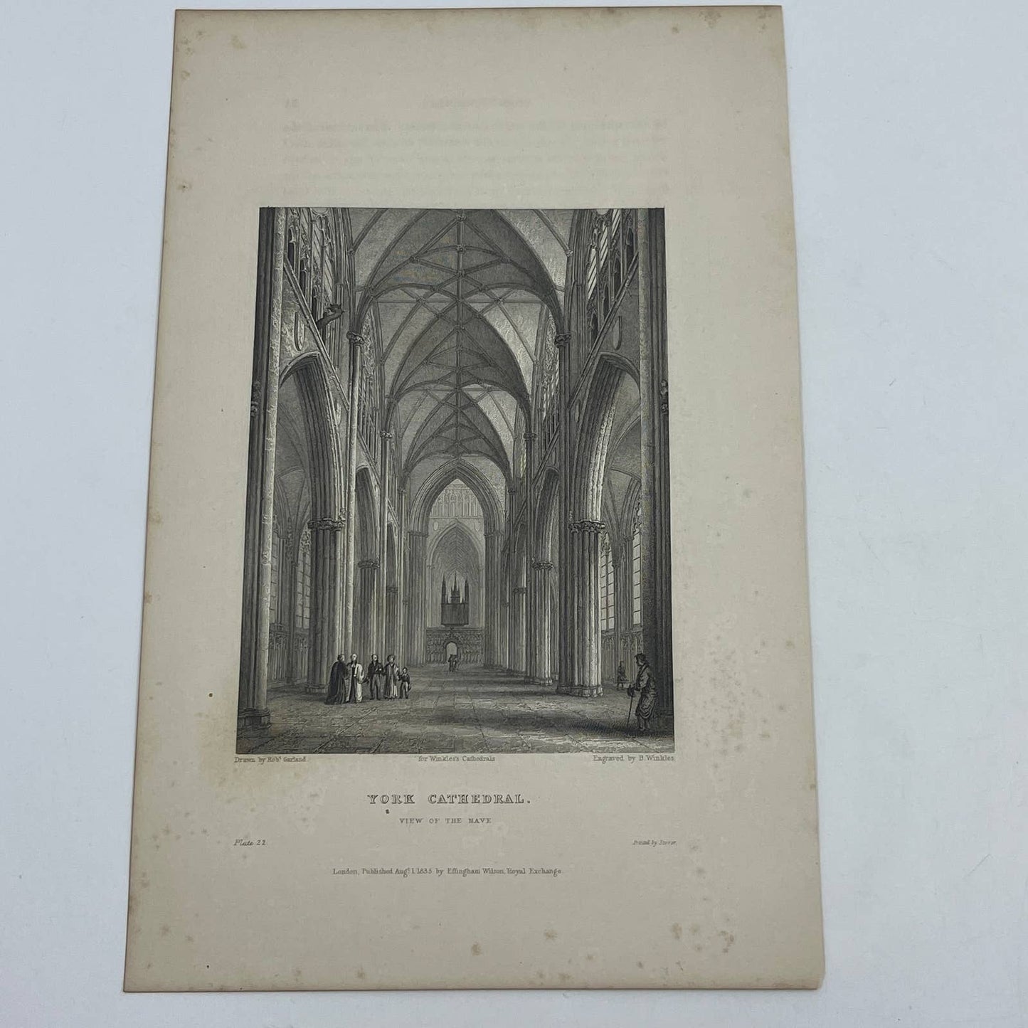 1836 Original Art Engraving York Cathedral View of the Nave AC6