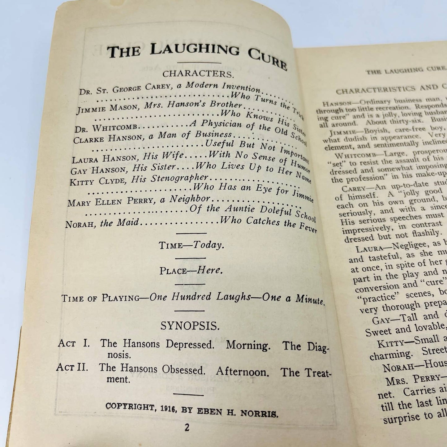 Denisons Select Plays The Laughing Cure Edith F.A.U Painton 1916 Antique Book C5