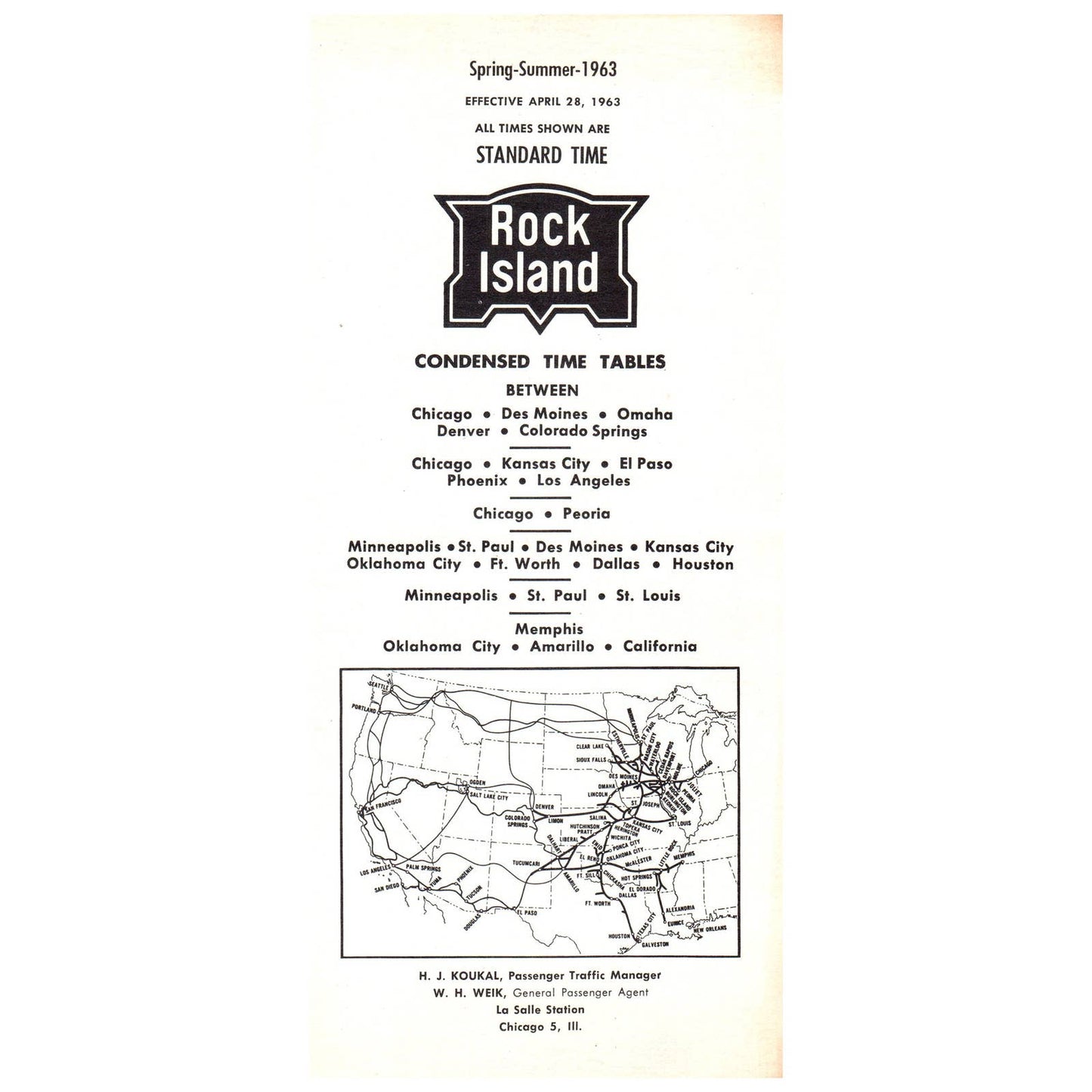 1963 Rock Island Railroad Condensed Timetables SE4