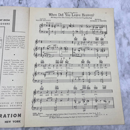 When Did You Leave Heaven (1936) Tony Martin - Vintage Sheet Music for Piano TH5