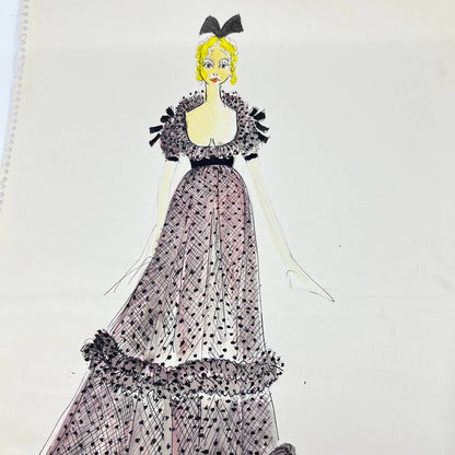 1960s Original Fashion Dress Gown Illustration By Edmund Dantez 12x17” FL1