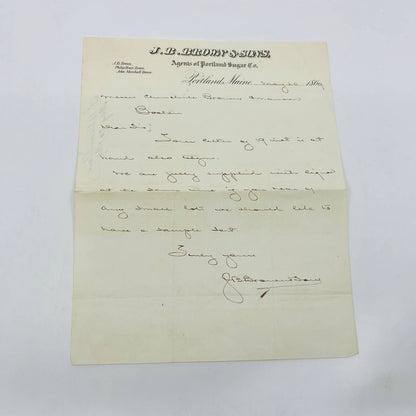 1869 J.B. Brown & Sons Portland Sugar Co Portland ME Letterhead Billhead AA5