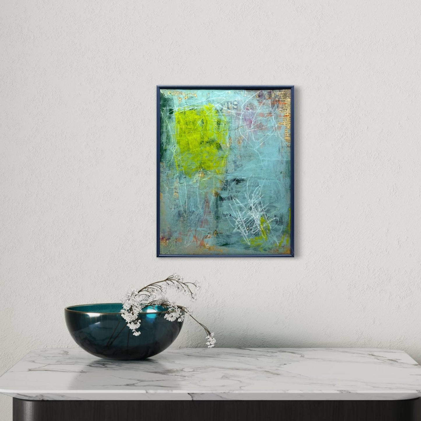Original Framed Mixed Media Abstract Art Painting 8x10 “Blue OTS” With COA