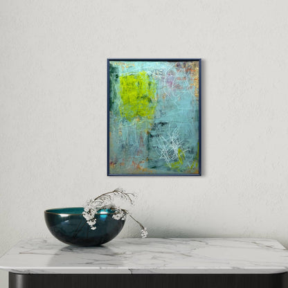 Original Framed Mixed Media Abstract Art Painting 8x10 “Blue OTS” With COA