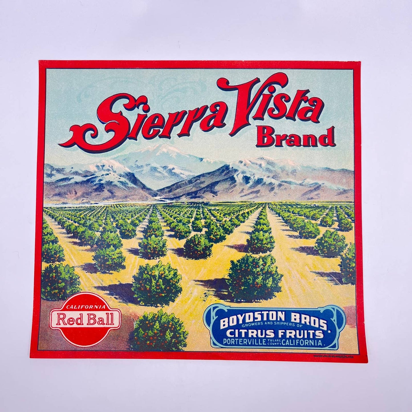 SIERRA VISTA BRAND VINTAGE PORTERVILLE ORANGE CRATE LABEL FL3