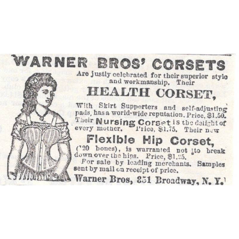 Warner Bros' Corsets Broadway NY - Victorian Ad 1878 Original TJ7-L2-1