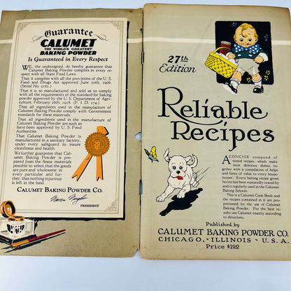 1922 Calumet Baking Powder Cookbook - The Key to Better Baking 27th Edition BA3