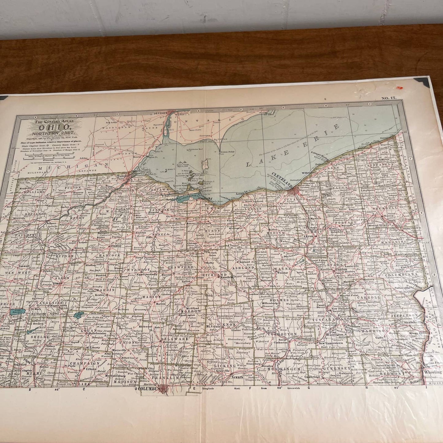 Antique 1897 The Century Atlas Map of OHIO SET OF 2 Color Engraved 12.5 x 17 FL5