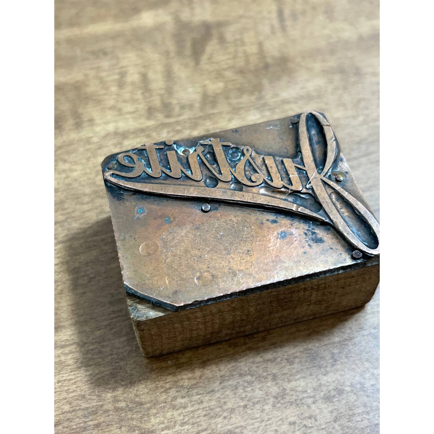Printing Letterpress Printers Block Stamp “Justrite” Copper Wood 2” SE1