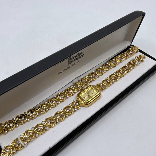 Gold Tone Womens Watch and Bracelet Set TI3