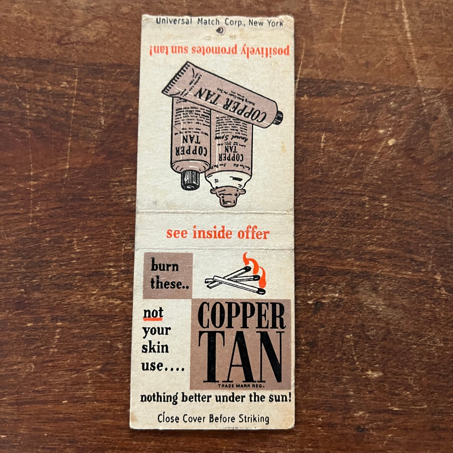 Copper Tan Sunbathing Butter Advertising Matchbook Cover MM11-7