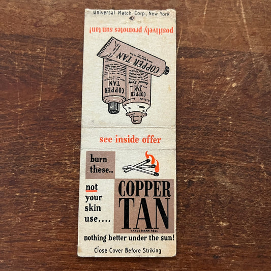 Copper Tan Sunbathing Butter Advertising Matchbook Cover MM11-7