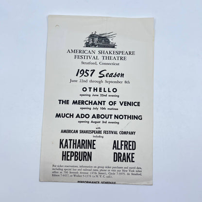 1957 American Shakespeare Festival Theater Leaflet Othello Stratford CT AB3