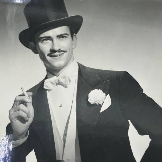 1950s Photo of Man in Tuxedo and Tophat Smoking Cigarette Photograph 8x10" AB7