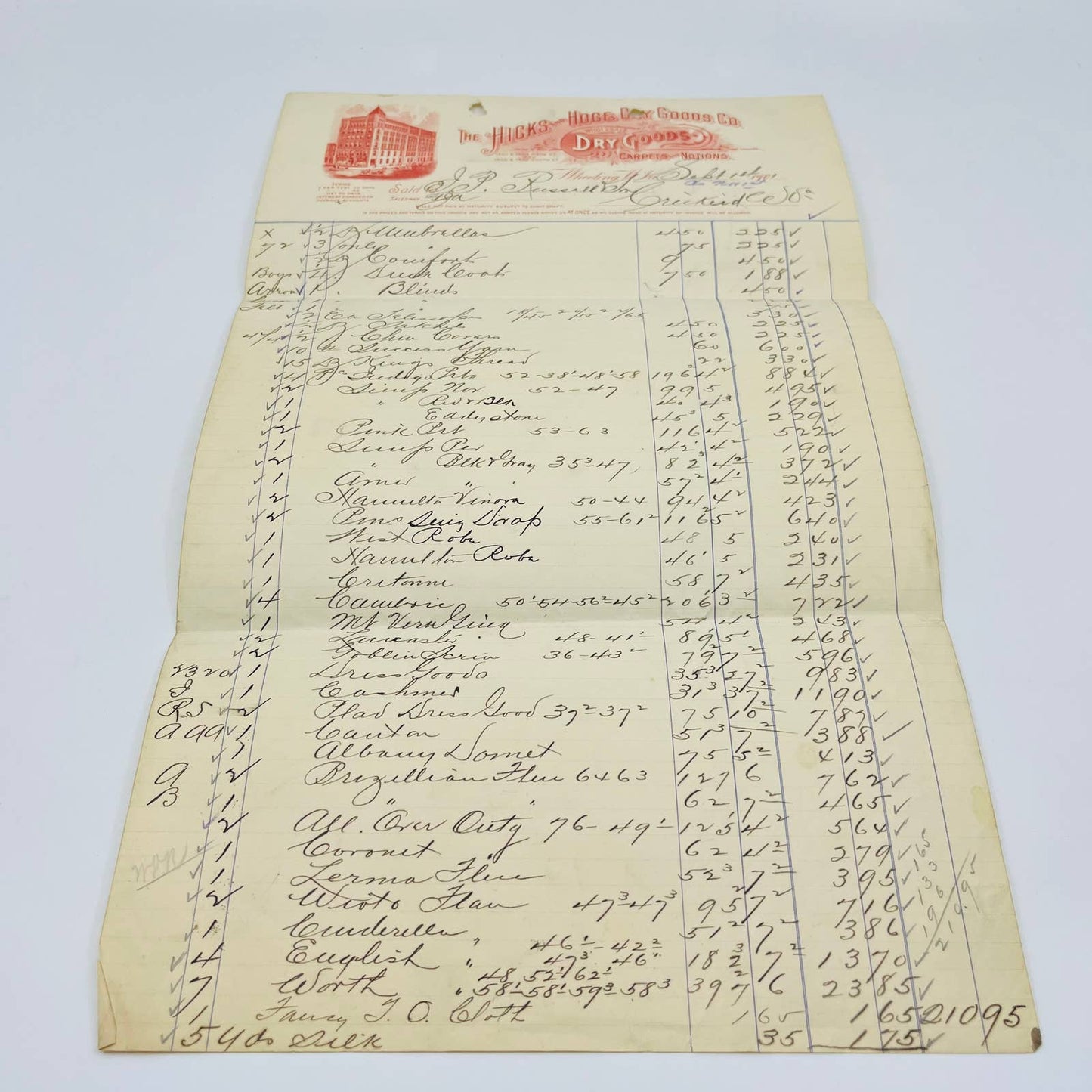 1901 The Hicks & Hoge Dry Goods Co Wheeling W VA Billhead Letterhead Receipt AA4