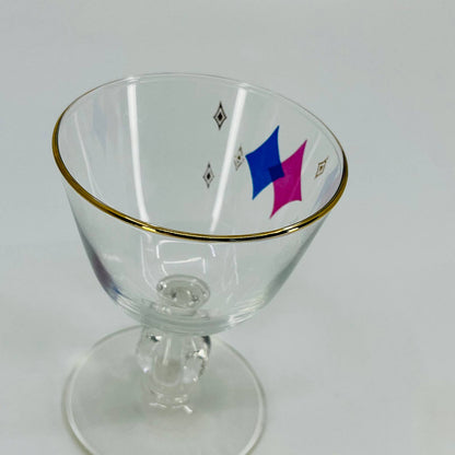 1950s Libbey Atomic Diamond Cordial Champagne Glass Pink/Blue TD9