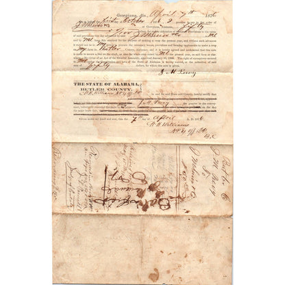 1876 State of Alabama Butler County Loan Agreement J.M. Peevy AD6