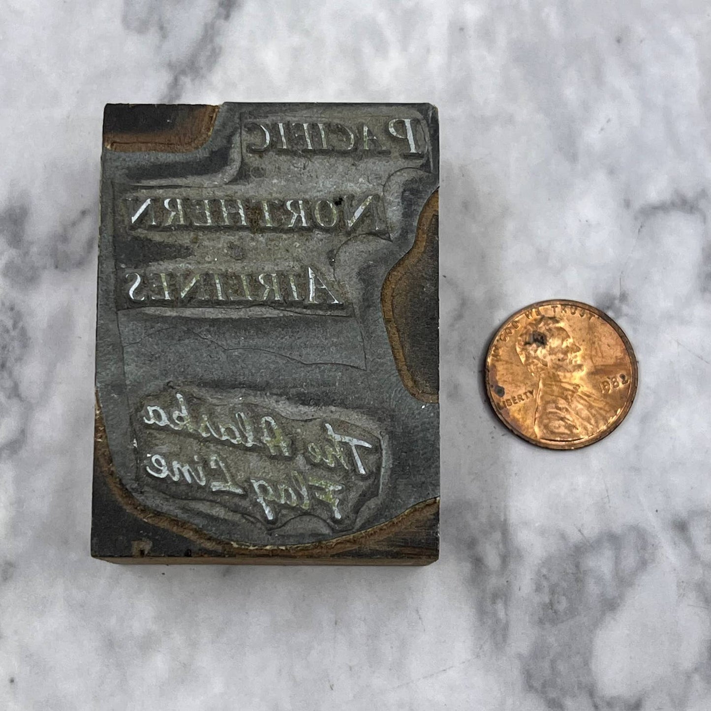 Vintage Printers Block Plate Pacific Northern Airlines Alaska Flag Line TJ53