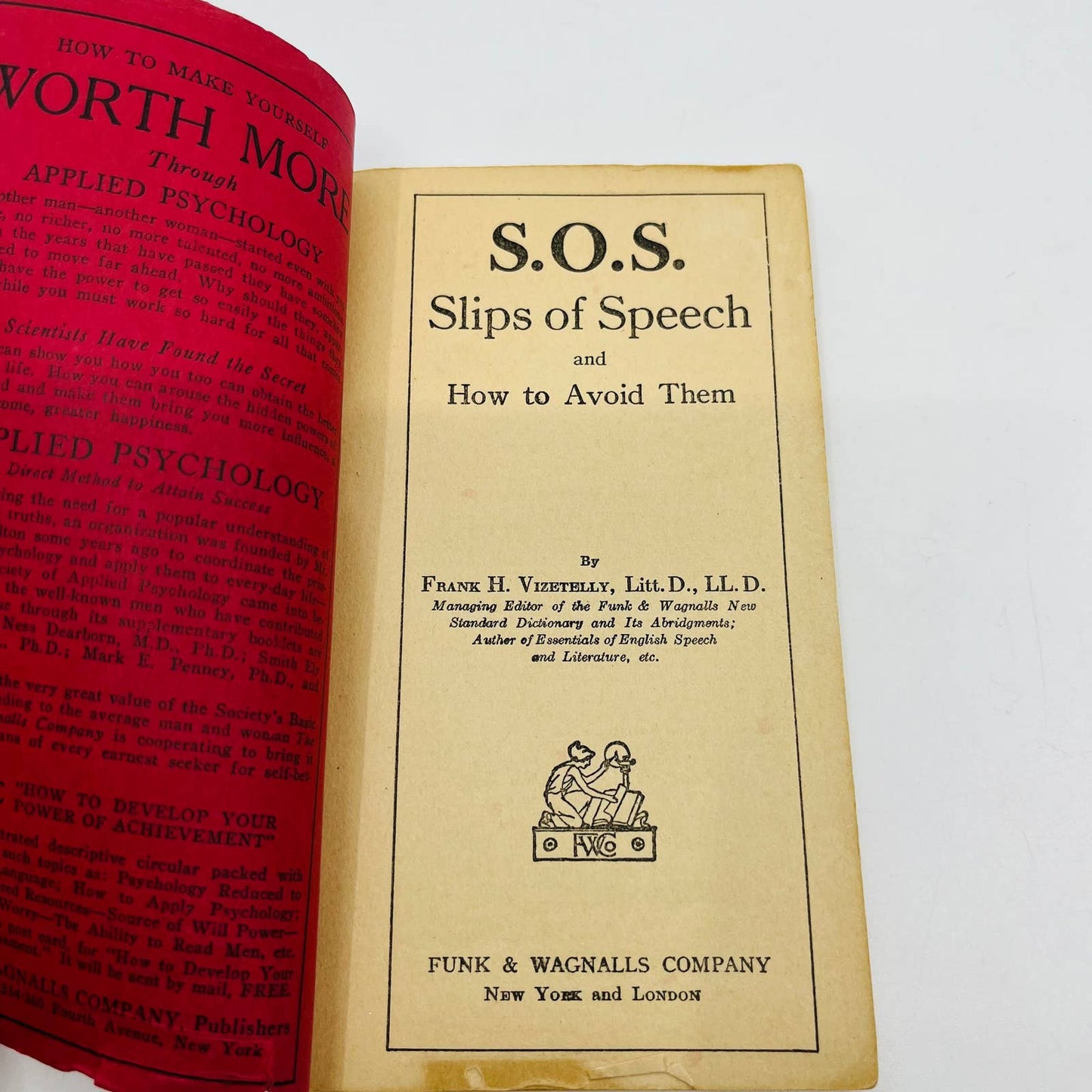 1922 S.O.S. Slips of Speech and How to Avoid Them Funk & Wagnalls Booklet TD6