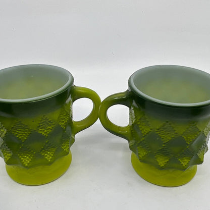 Vintage Fire King GREEN Ombre Kimberly Diamond Mug Set of 4 TH5-2