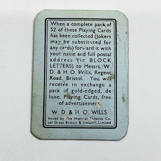 1930s W.D & H.O. Wills Cigarette Playing Card 7 of Clubs SC6