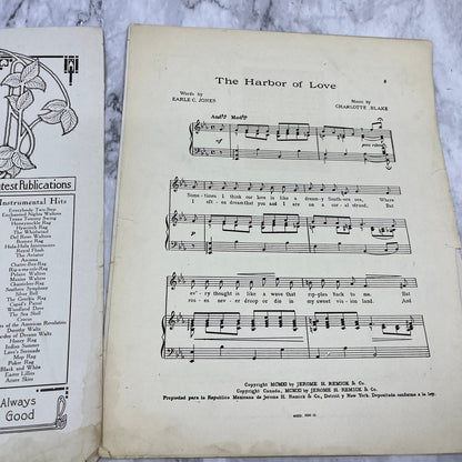 1911 The Harbor Of Love by Earle C. Jones & Charlotte Blake Sheet Music V38