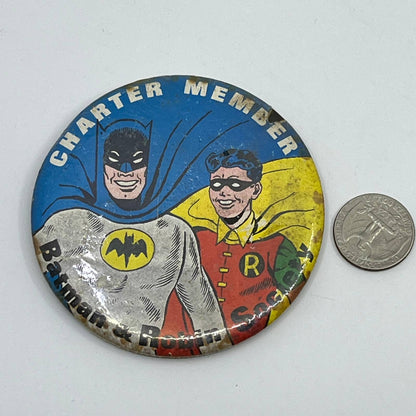 1966 BATMAN & ROBIN SOCIETY Charter Member 3.5" Pin Pinback Button SD9