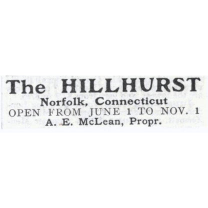 The Hillhurst Norfolk CT A.E. McClean - 1903 Original Ad TJ7-S9