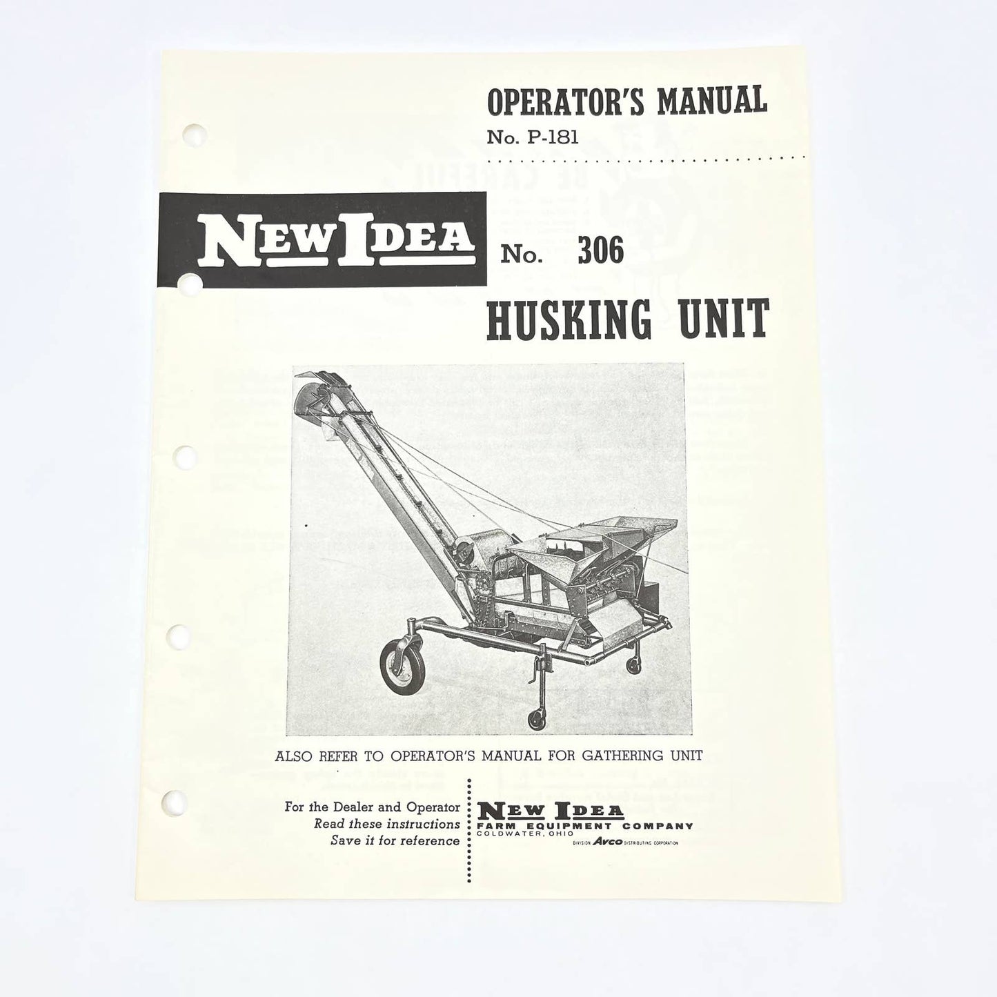 Original 1961 New Idea Parts List P-181 No. 306 Husking Unit TB9