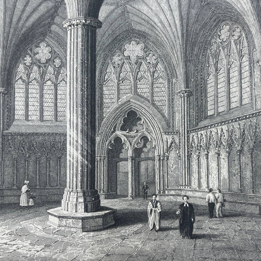 1836 Original Art Engraving Wells Cathedral View of the Chapter House AC6