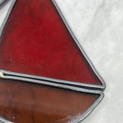Vintage Handmade Sailboat Stained Glass Sun Catcher 4x5" SF1