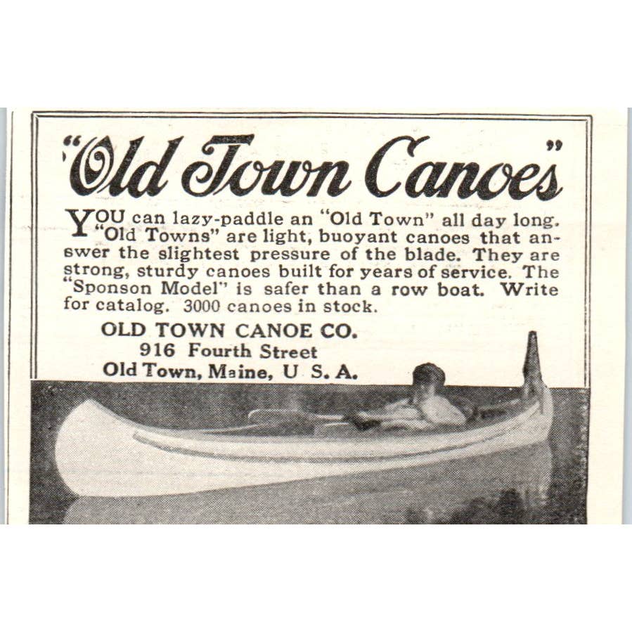 c1920 Harper's Magazine Ad - Old Town Canoes Company Maine EA3-1