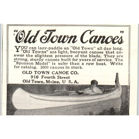 c1920 Harper's Magazine Ad - Old Town Canoes Company Maine EA3-1
