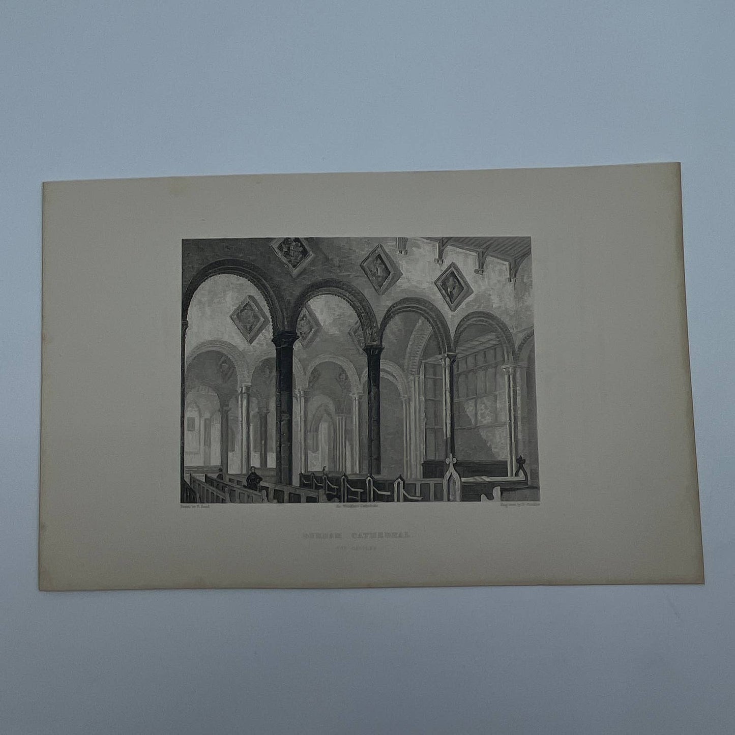 1842 Original Art Engraving Durham Cathedral - View of the Galilee AC6