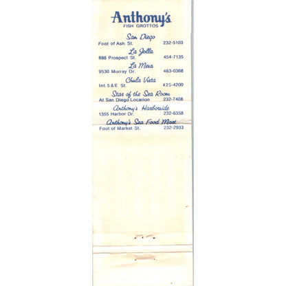 Anthony's Harborside Restaurant California Advertising Matchbook Cover SA1-M9