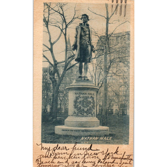 c1900 Nathan Hale Statue - Original Postcard TJ7-RP3
