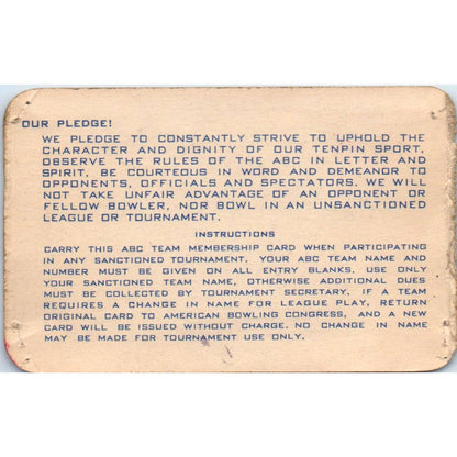 1946 American Bowling Congress Milwaukee Membership Card Eagles 800 SE5-27