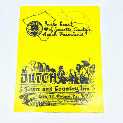 1960s Dutch Town & Country Inn Restaurant Menu Lancaster County Vintage PA FL3