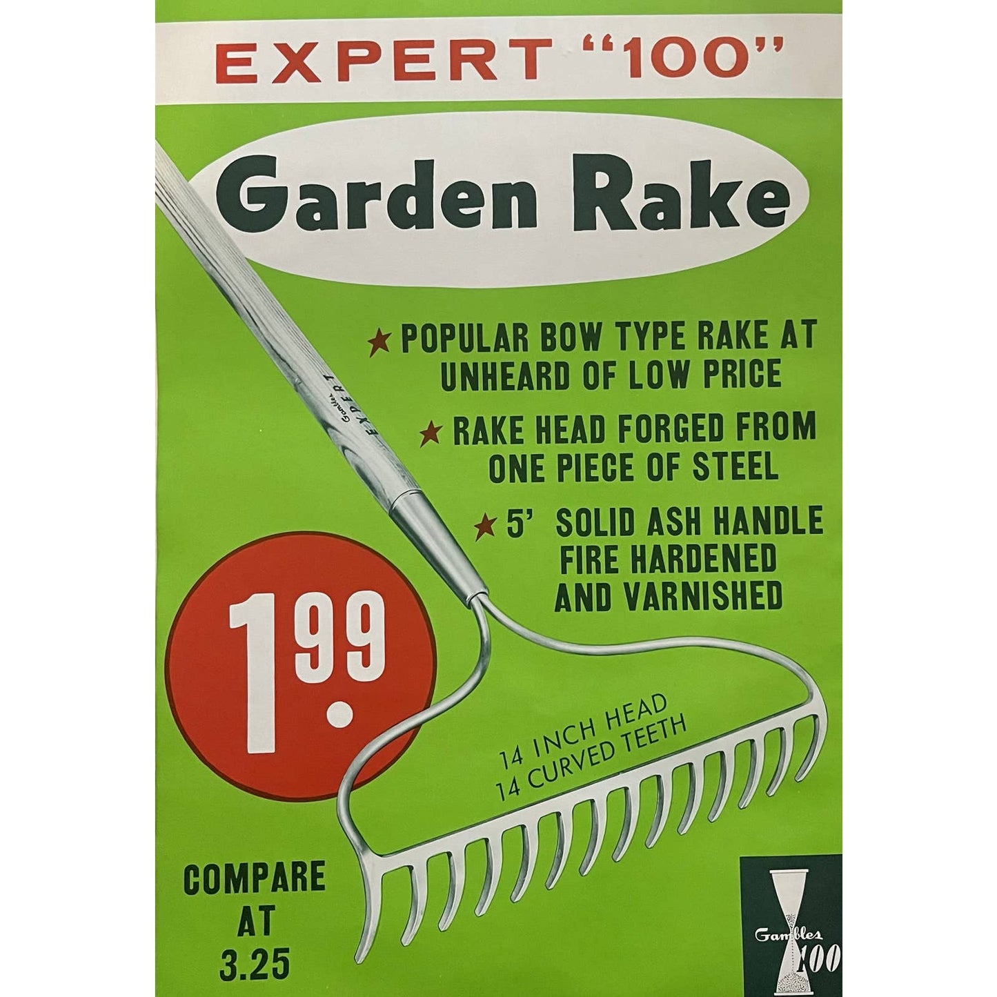 1960 Expert Garden Rake Gambles Retail Store Display Advertising Poster 13.5x20