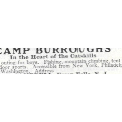 Camp Burroughs J.R. Campbell Essex Fells NJ - 1903 Original Ad TJ8-7-4