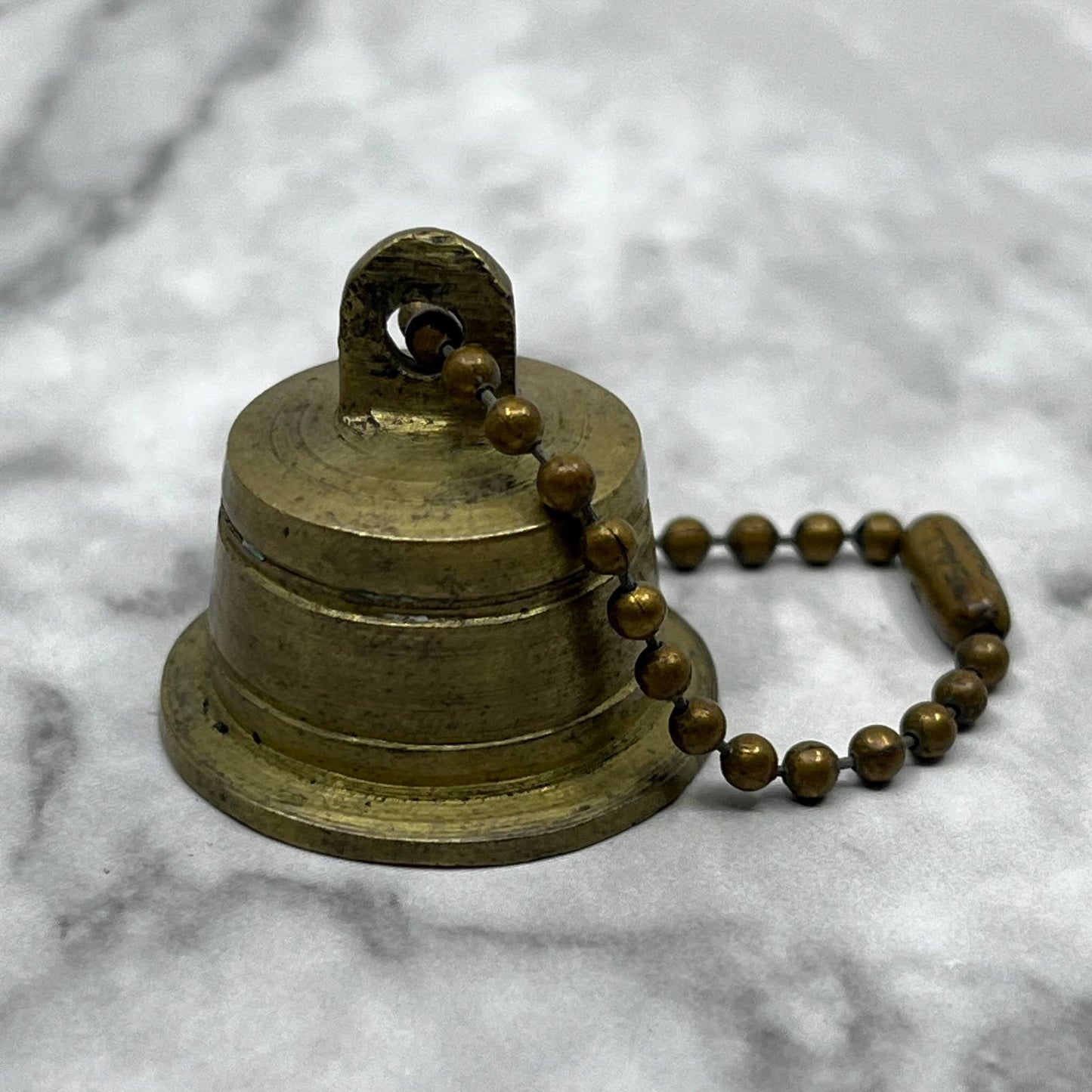 Vintage Etched Brass Bell of Sarna Keychain 1" India SA2