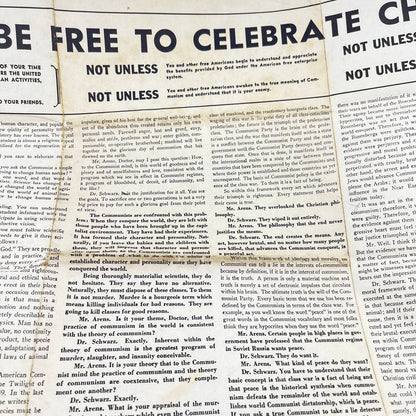 1957 Large Fold Out Anti Communism Crusade Reprint of Dr. Schwartz Testimony AB3