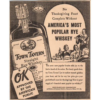 1935 Minneapolis Journal Newspaper Ad Town Tavern Straight Rye Whiskey FL5-5