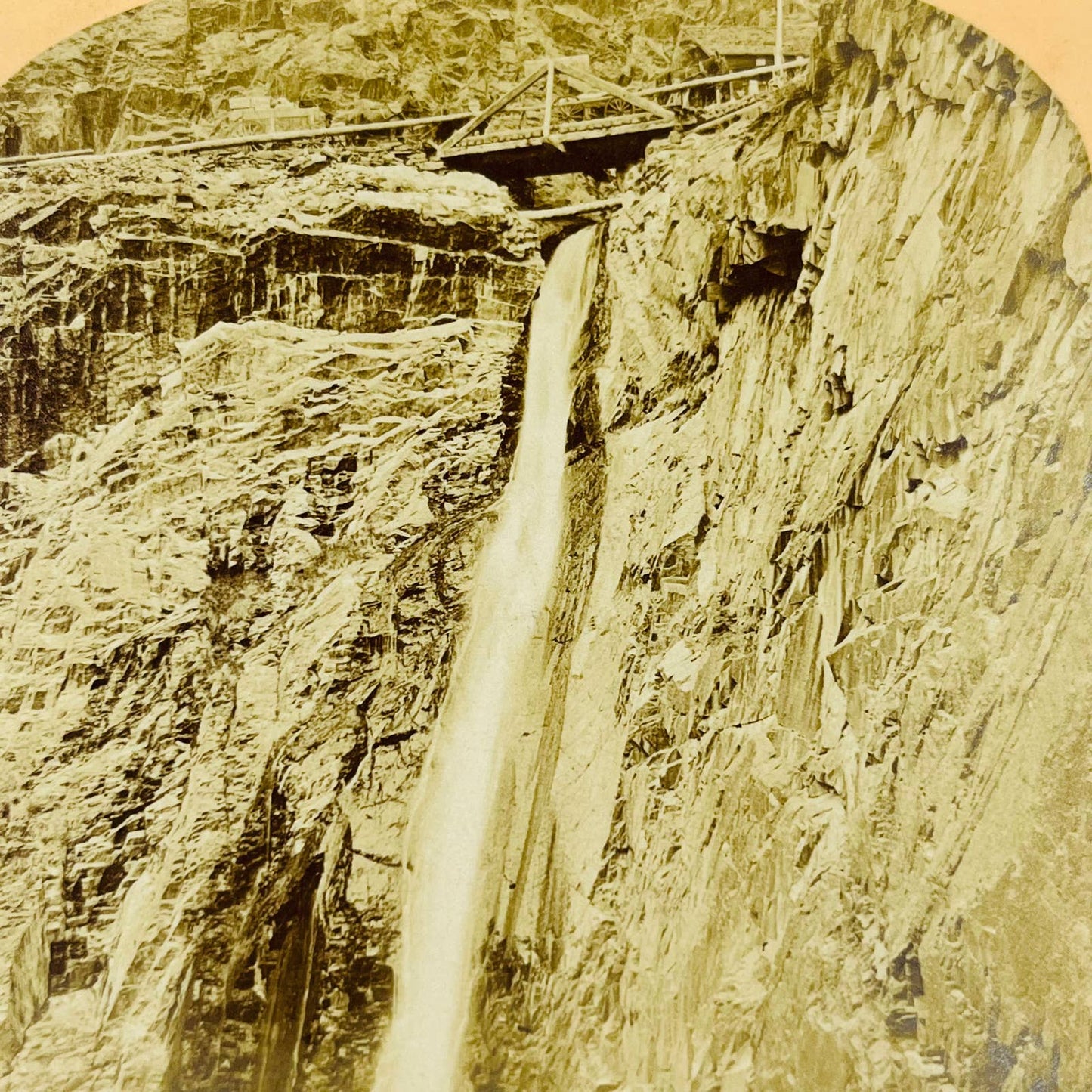 1890 Stereoview Horses Pulling Cart Over The Falls Uncompahgre Canyon Colorado