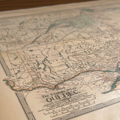 Antique 1897 The Century Atlas Map of QUEBEC Color Engraved 12.5 x 17” FL5