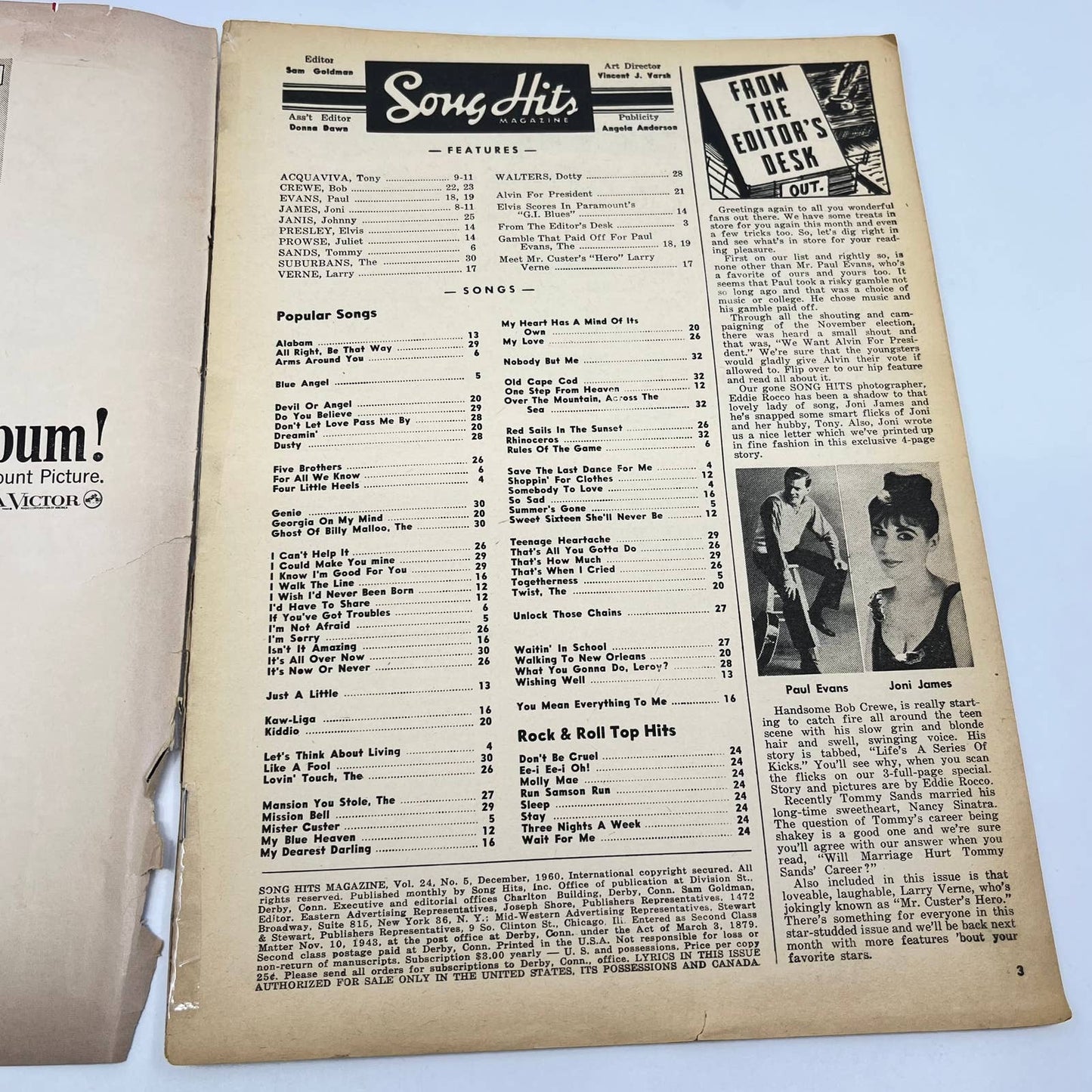 Song Hits Magazine Dec 1960 Bobby Darin Larry Verne TC6