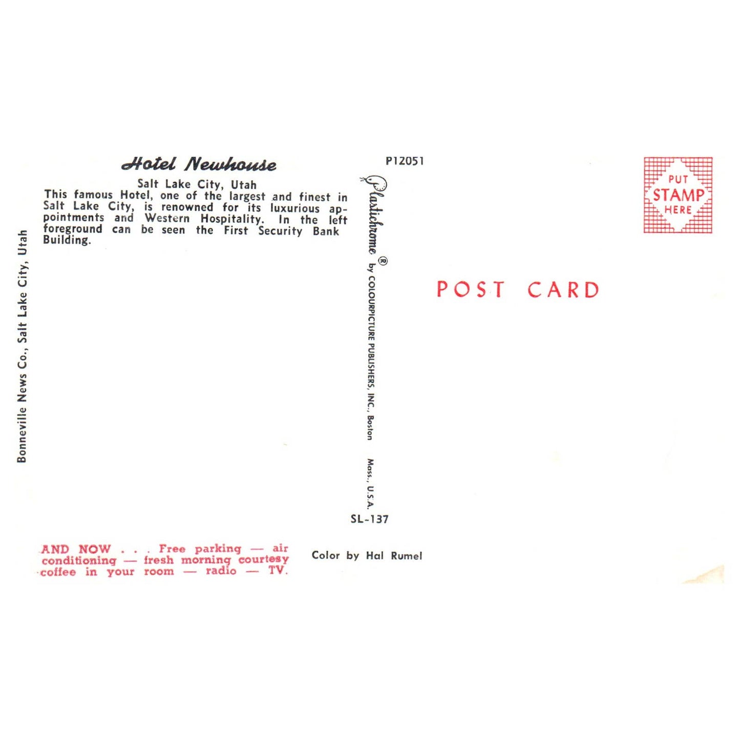 Vintage Postcard - Hotel Newhouse Salt Lake City Utah AD9