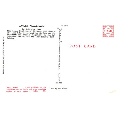 Vintage Postcard - Hotel Newhouse Salt Lake City Utah AD9