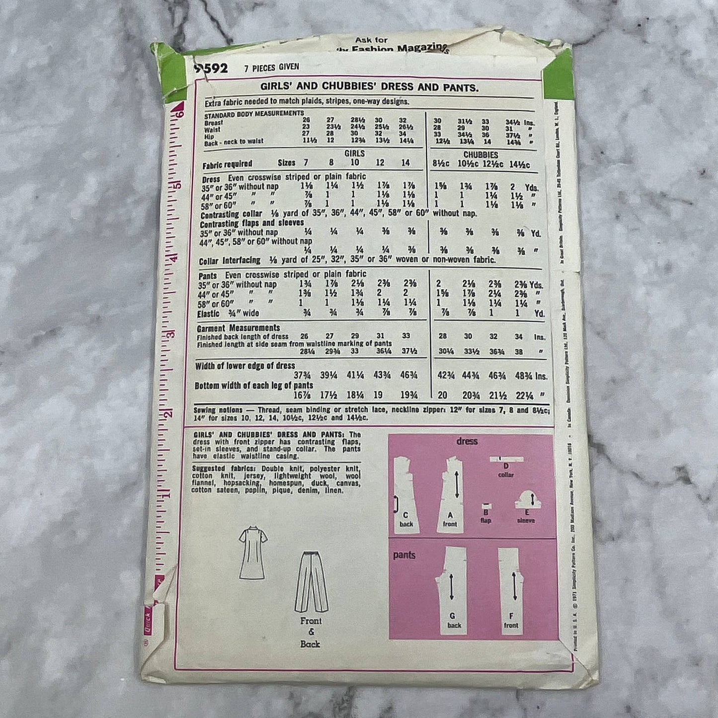 1971 Sewing Pattern Simplicity 10.5c Childs Skirt Jacket Shirt Pants 9592 TI7